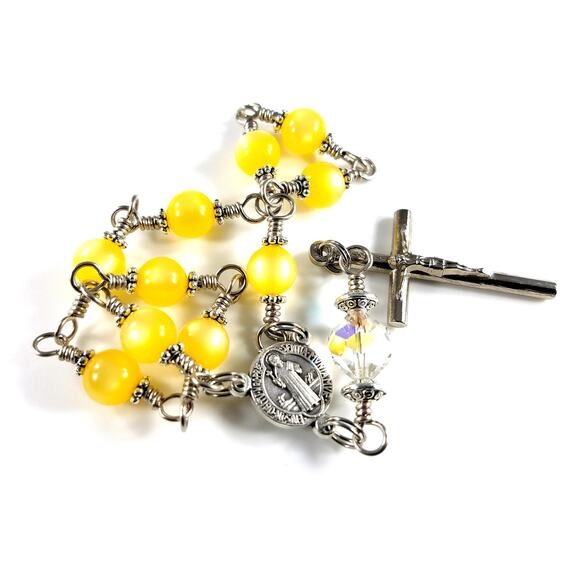 St. Benedict One Decade Rosary, Vintage Swarovski Our Father Bead, Handmade - Picture 1 of 10